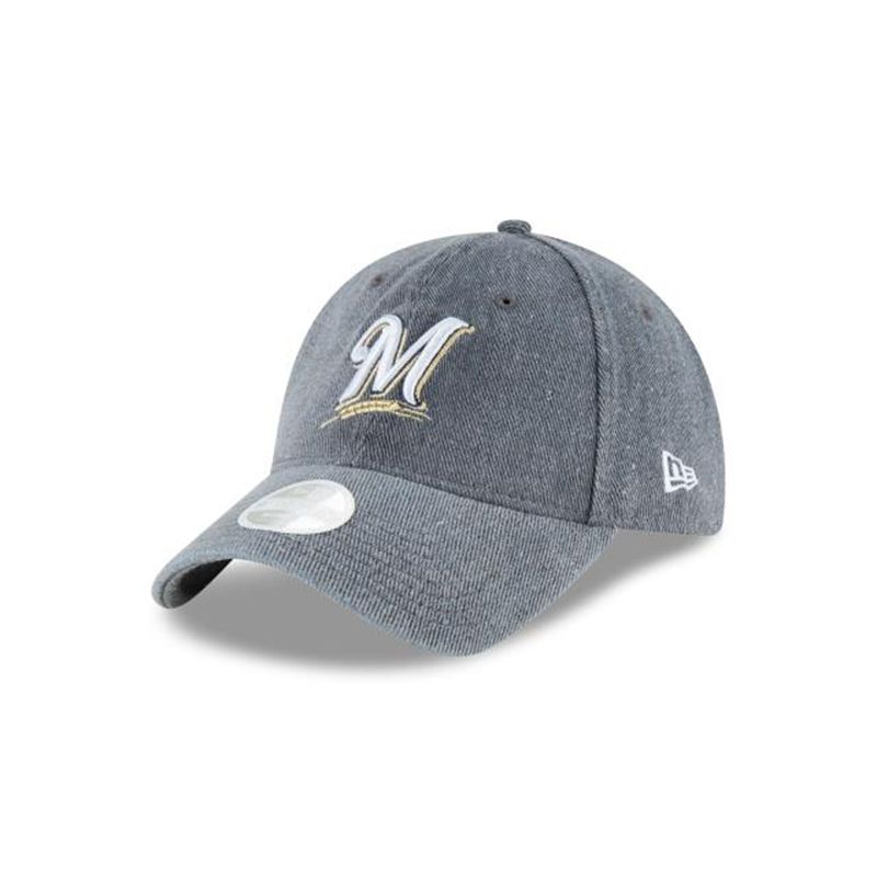 MLB Milwaukee Brewers Womens Faded Denim 9Twenty Adjustable (VMP4963) - Grey New Era Caps